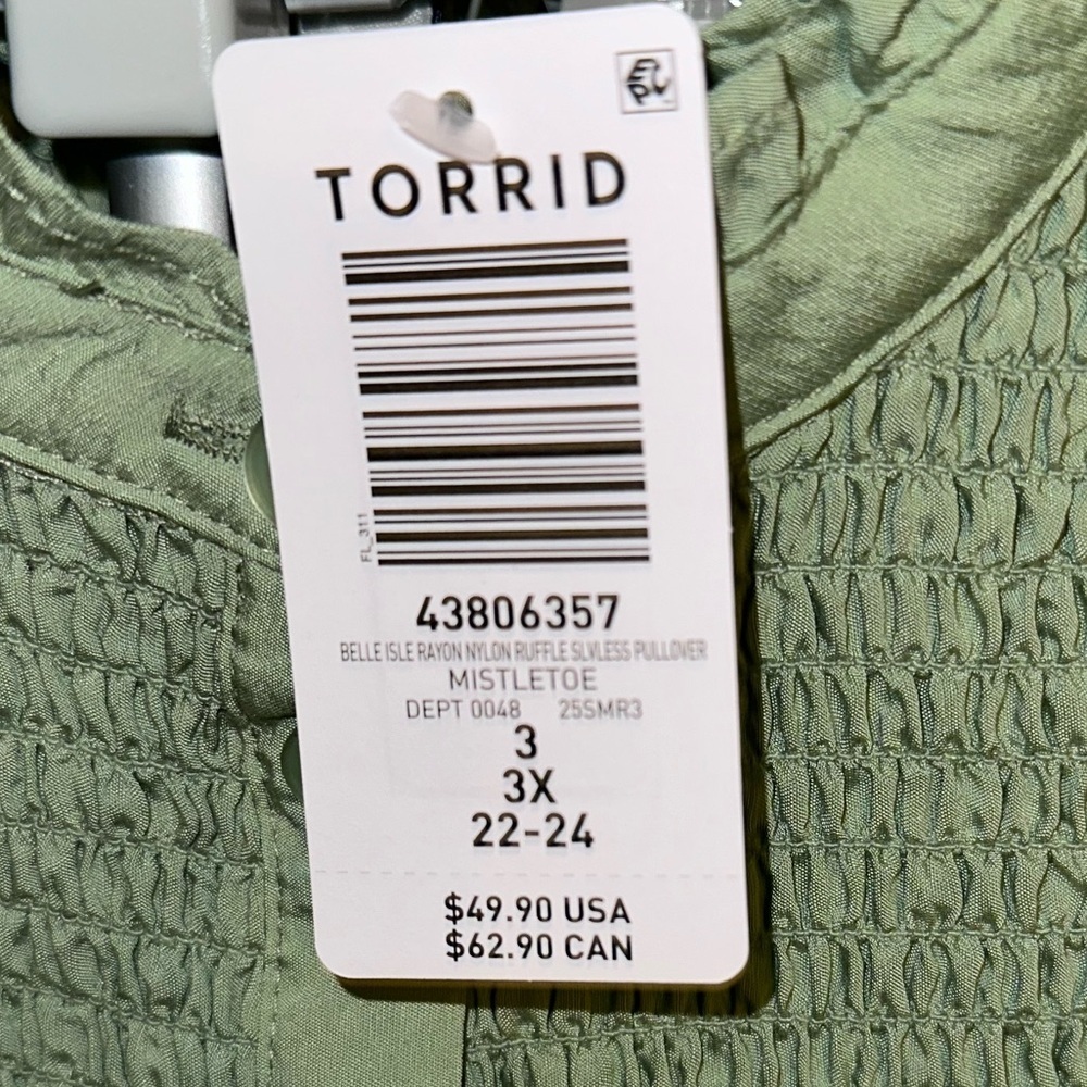 Torrid Light Green Ruffle Blouse NWT - Picture 3 of 7